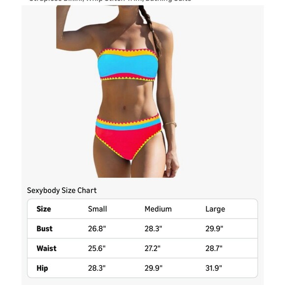 Sexybody Bandeau Bikini Strapless Bikini Neon Color Block Two Piece swimsuit S - Picture 5 of 13